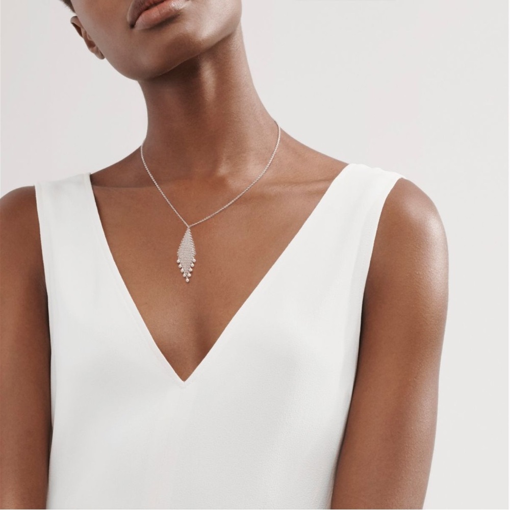 Tiffany & Co Mesh Elsa Peretti Fringe Pendant Sterling Silver Necklace Pearls